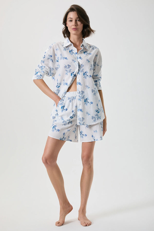 %100 pamuk çiçek desenli şortlu takım